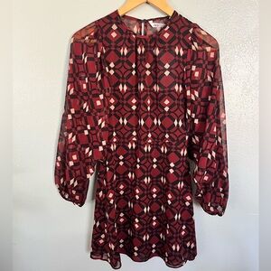 Zara Burgundy and Black Geometric Dress